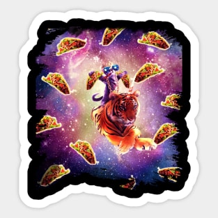 Thug Space Cat On Tiger Unicorn - Taco Sticker